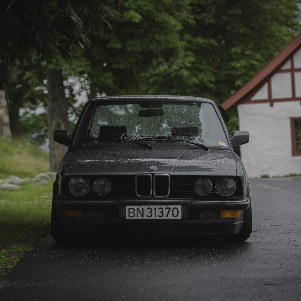 Мокрый BMW E28 на улице