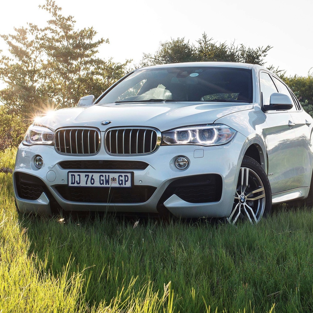 Белый BMW в поле за городом