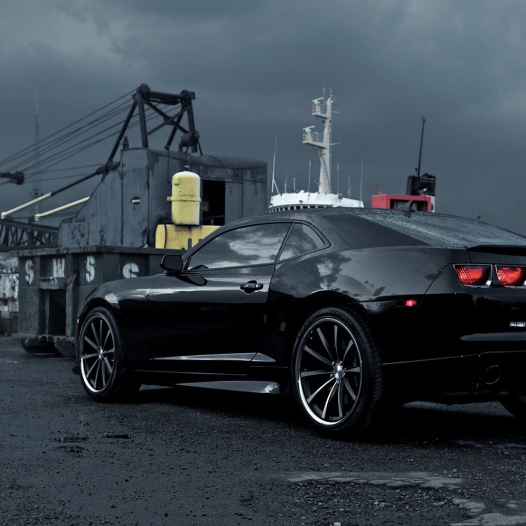 Черный Chevrolet Camaro в порту