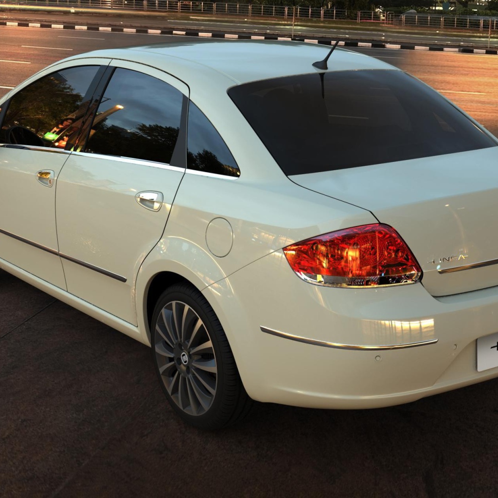 Вид сзади на белый Фиат у дороги