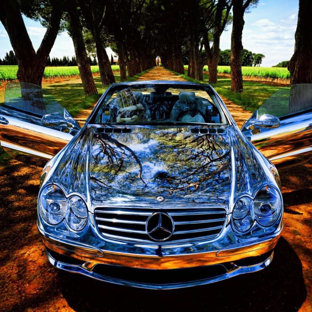 Блестящий спортивный Мерседес на аллее