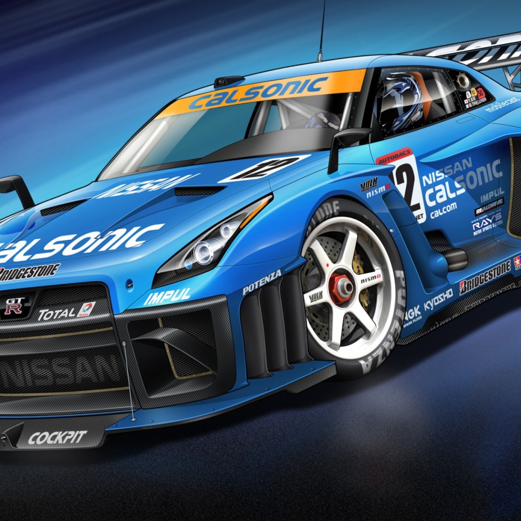 Голубой спортивный Nissan GT-R