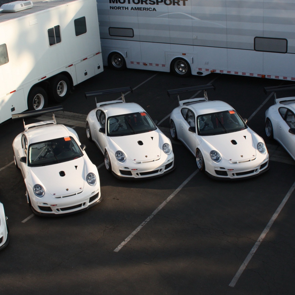 Пять одинаковых белых Porsche