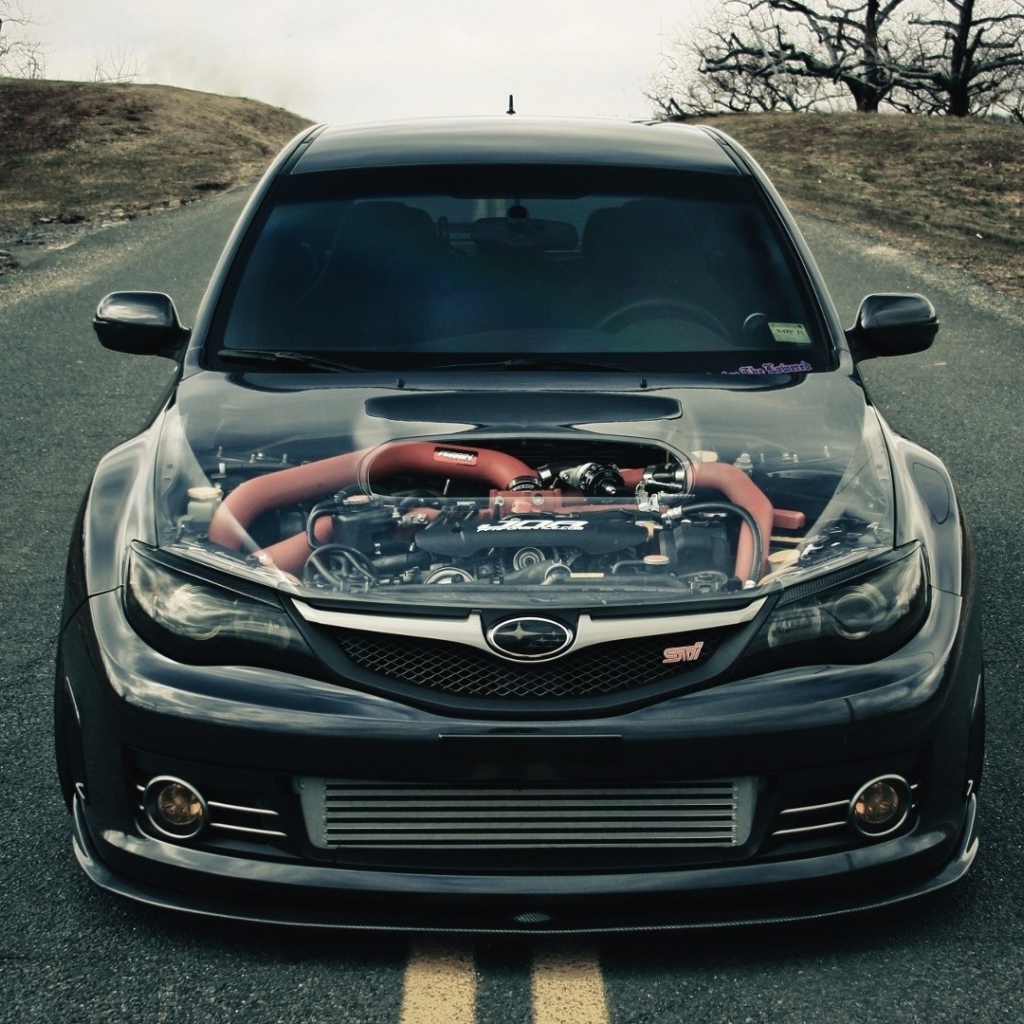 Субару с прозрачным капотом