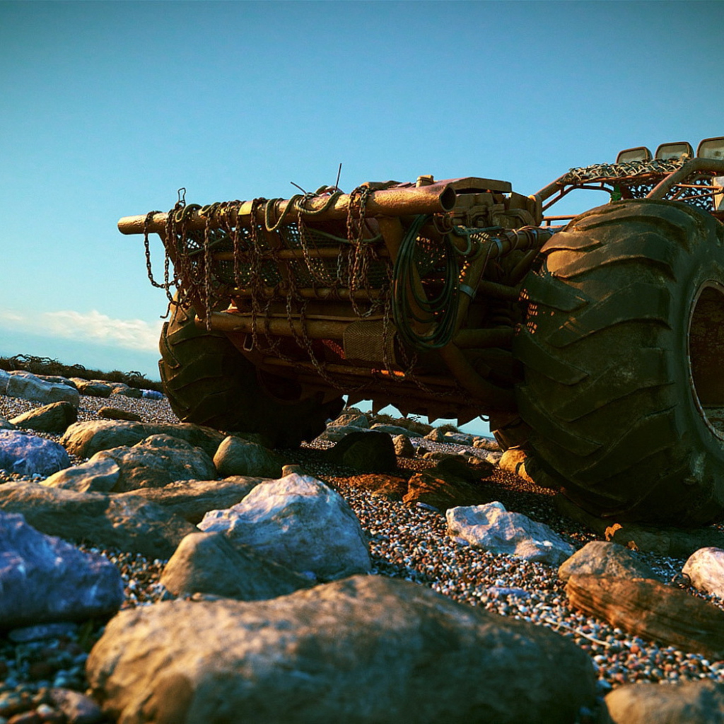 Вездеход на каменистом берегу