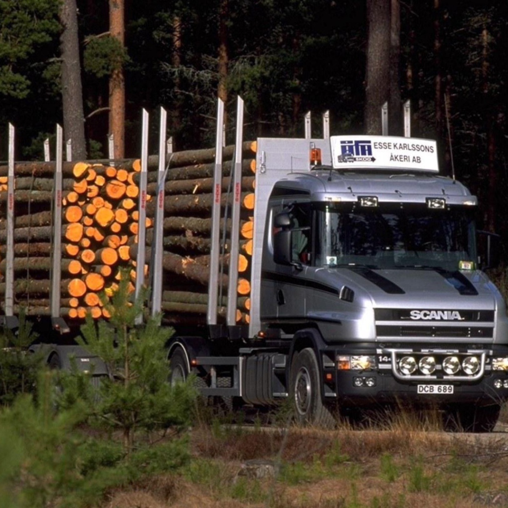 Тягач Scania везет лес