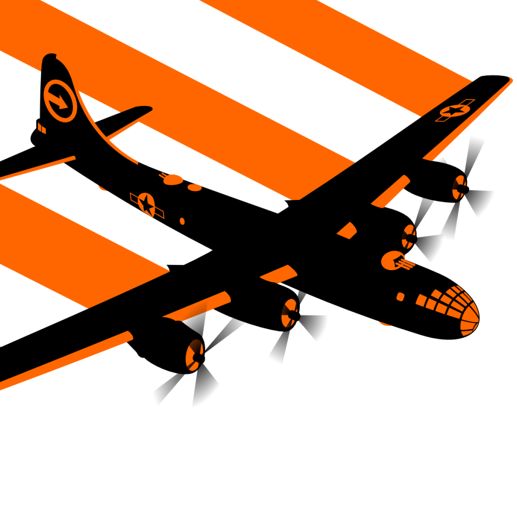 Самолет оставляет за собой оранжевый след