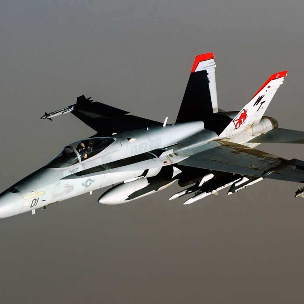 Истребитель F-18 Hornet на сером фоне