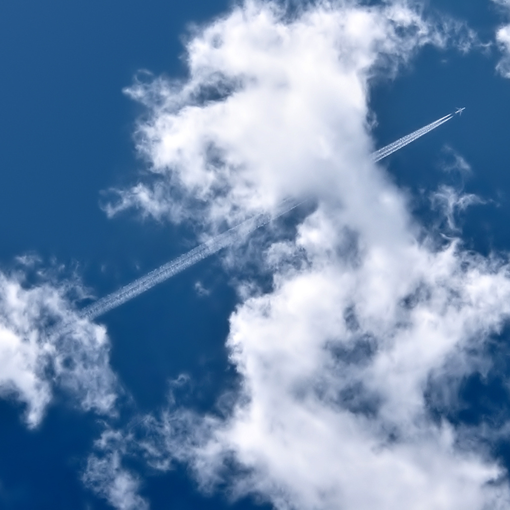 Полет самолета в облаках