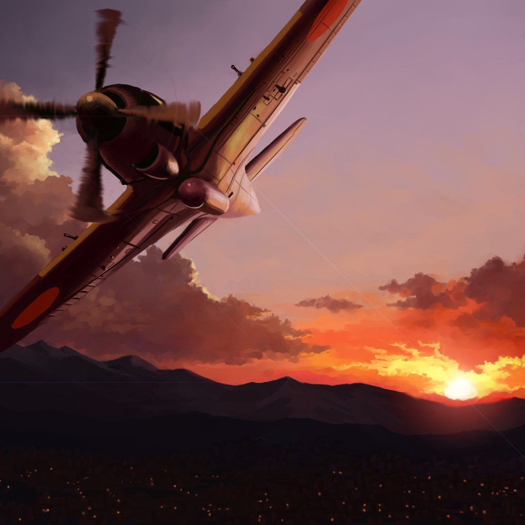 Рисунок самолета на закате
