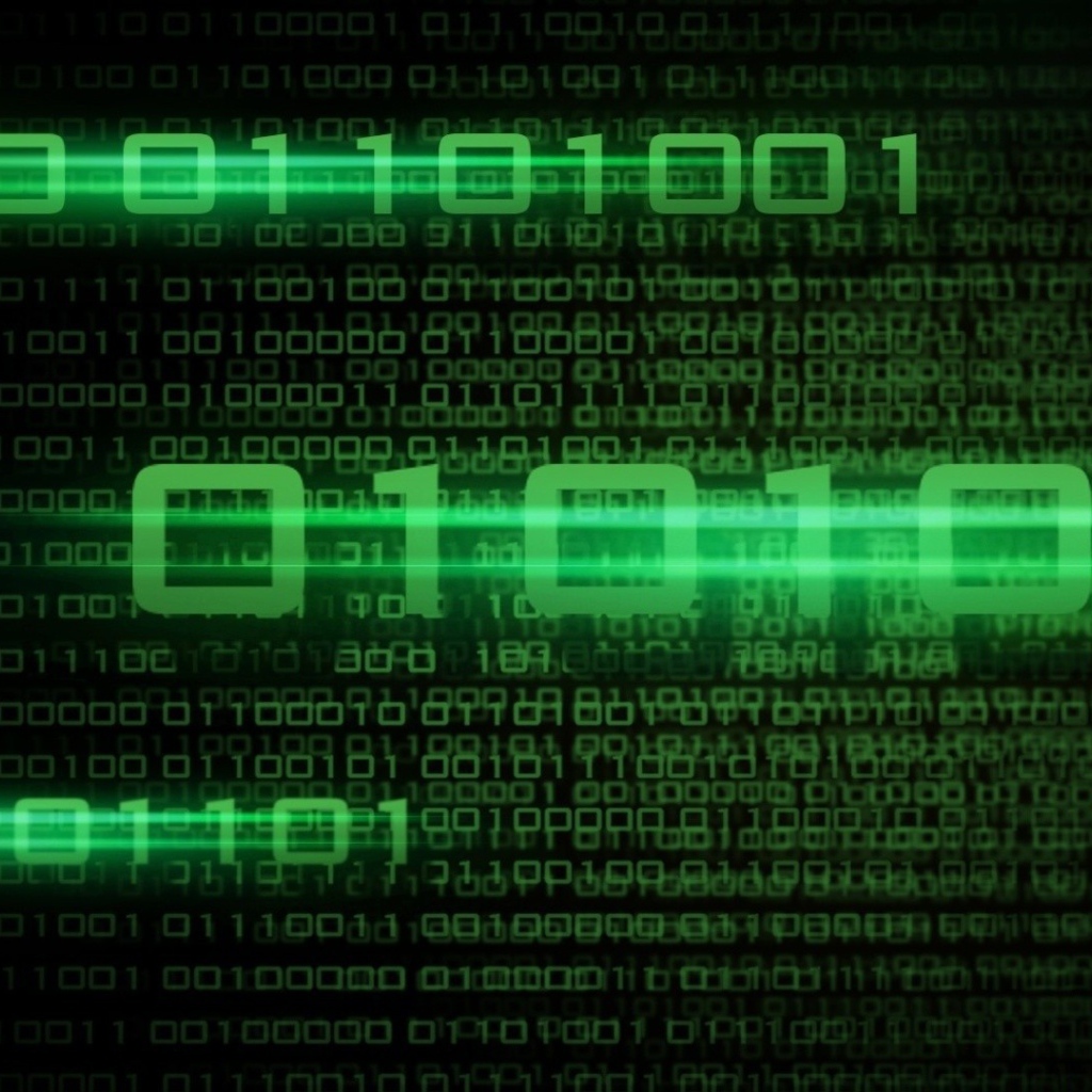 Двоичные коды, зеленые цифры на черном фоне