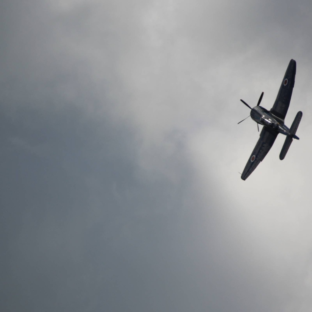 Черный самолет, серый фон