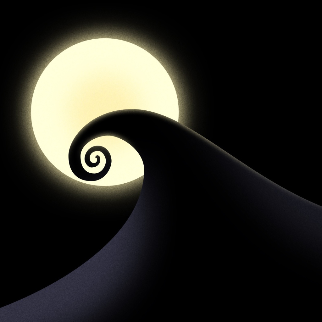 Черная волна на фоне луны