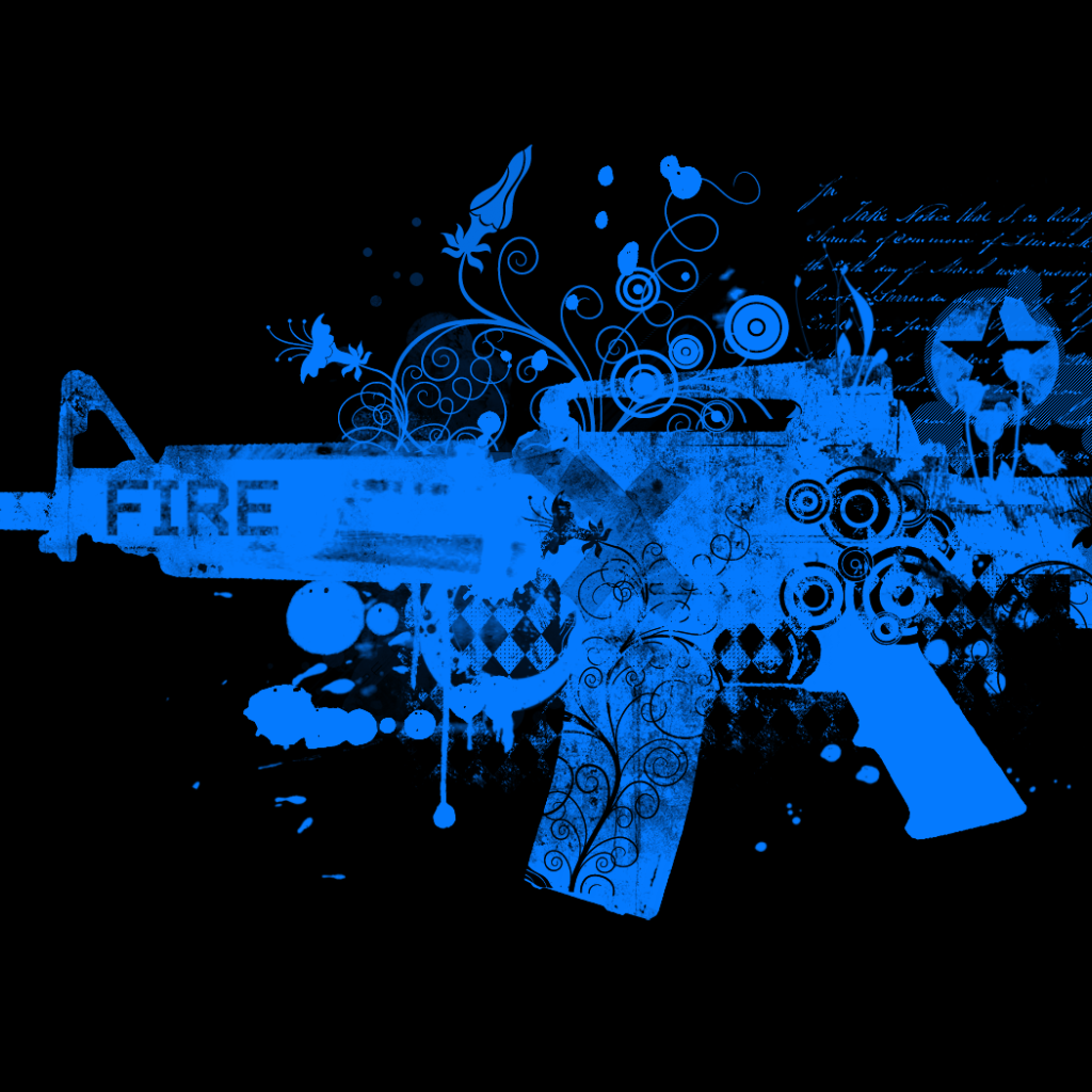 Голубой автомат, черный фон