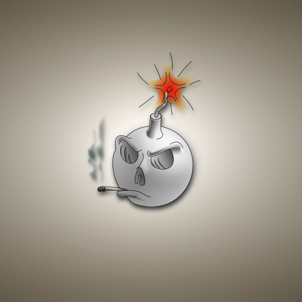 Бомба готова взорваться, серый фон