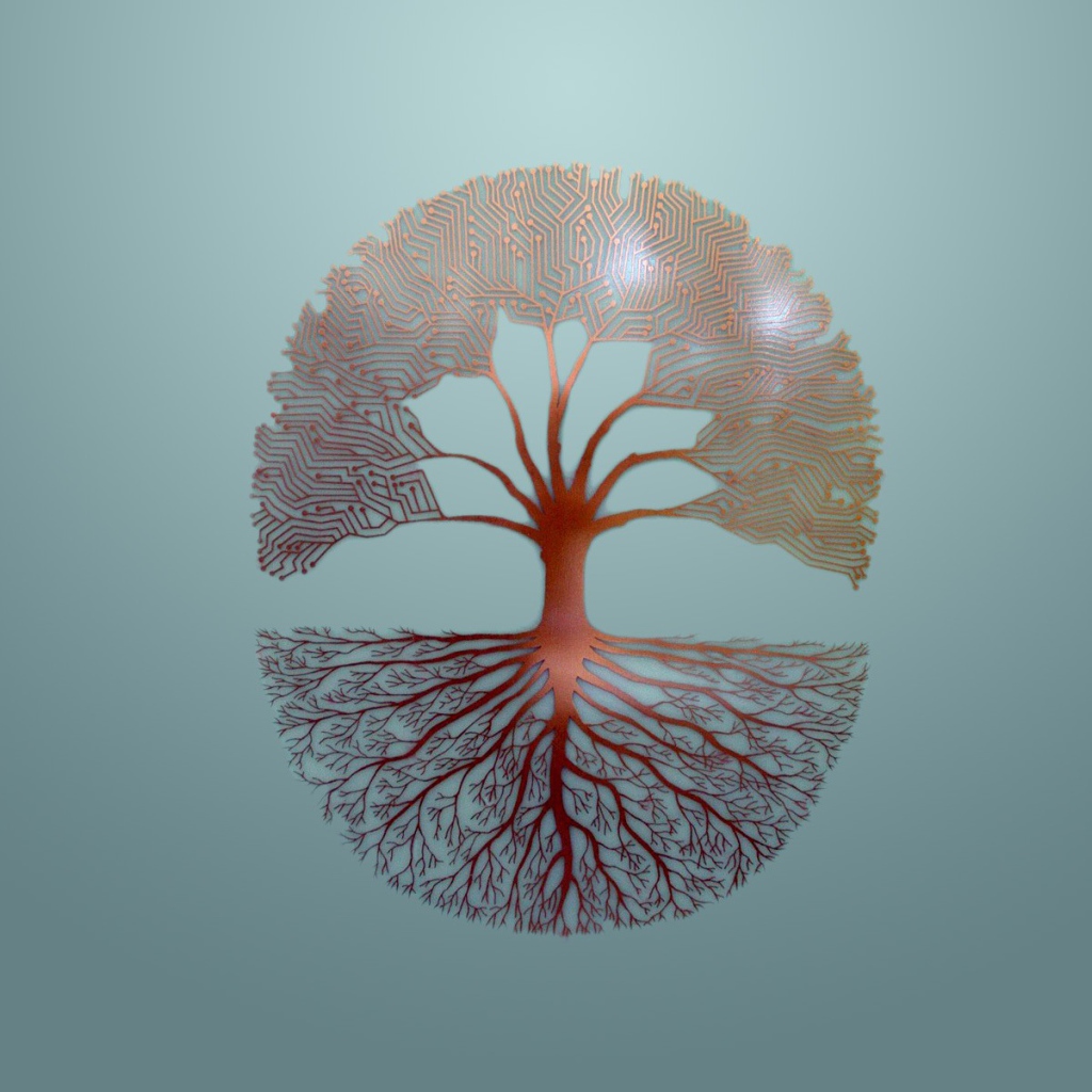 Ветви и корни дерева, серый фон