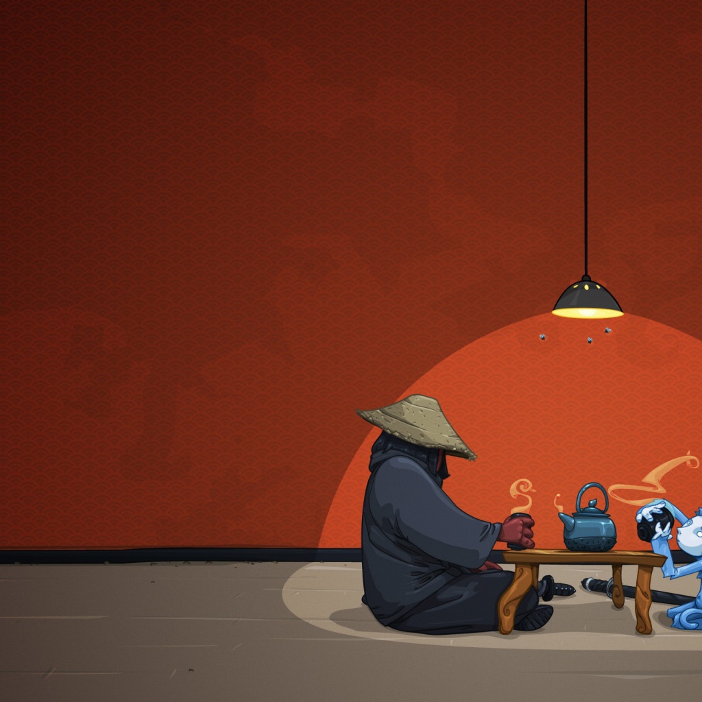 Китайское чаепитие, оранжевый фон