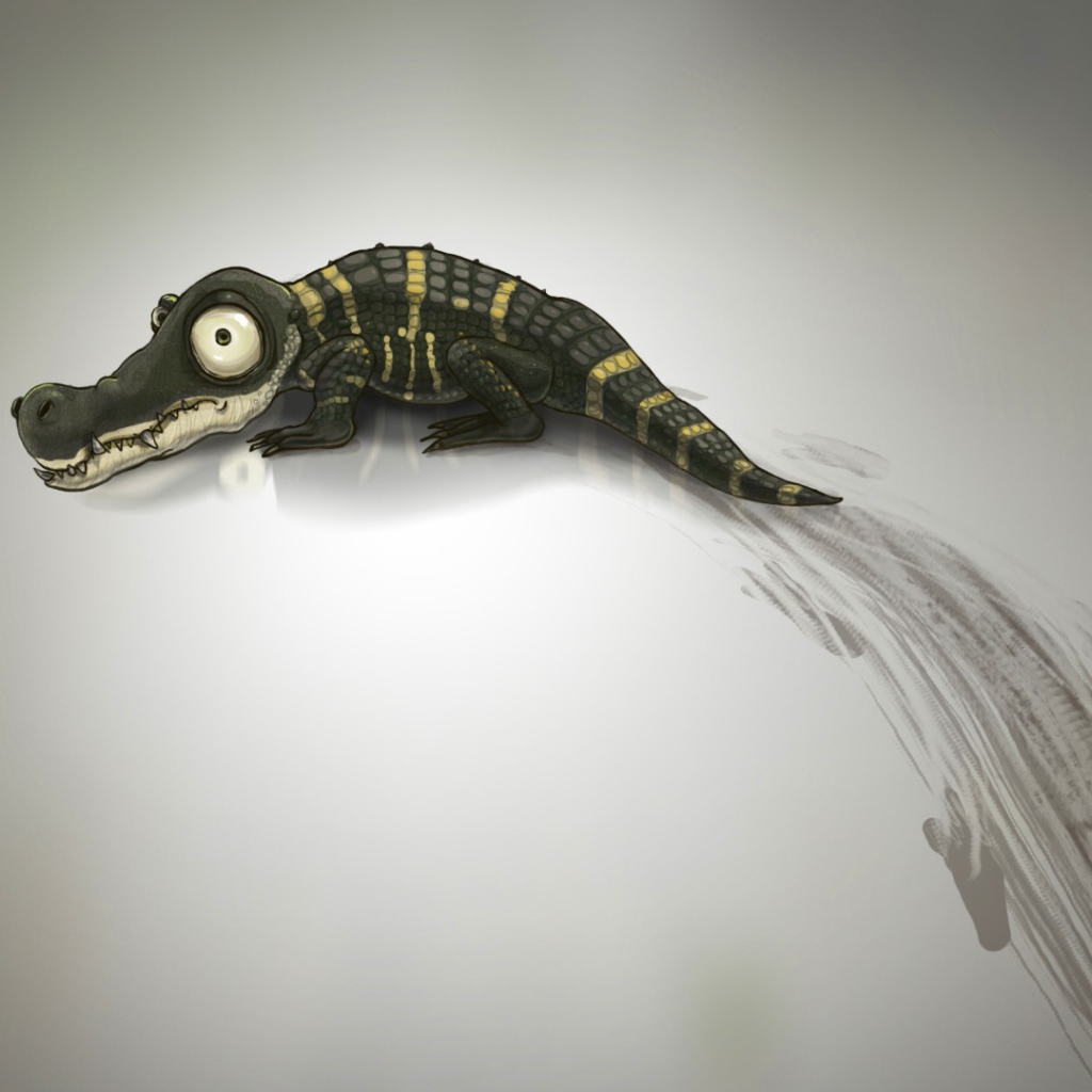 Крокодил оставил след на сером фоне