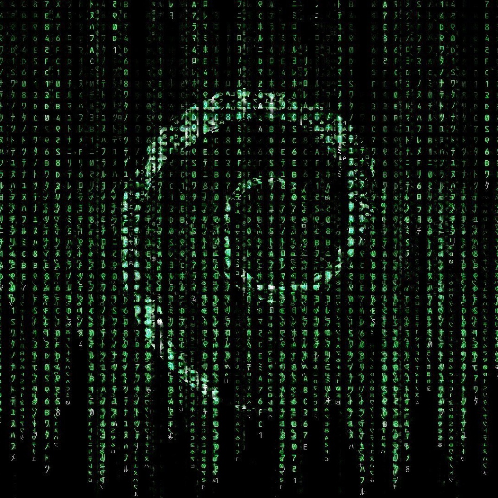 Символ Debian на фоне матрицы