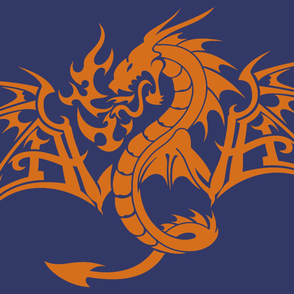 Дракон на синем фоне, стиль трибал