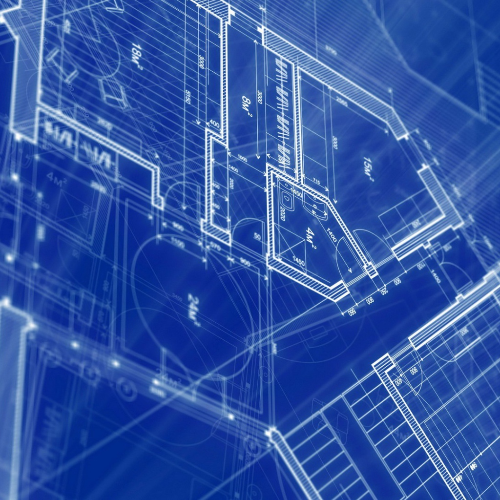 Чертеж механизма, голубой фон