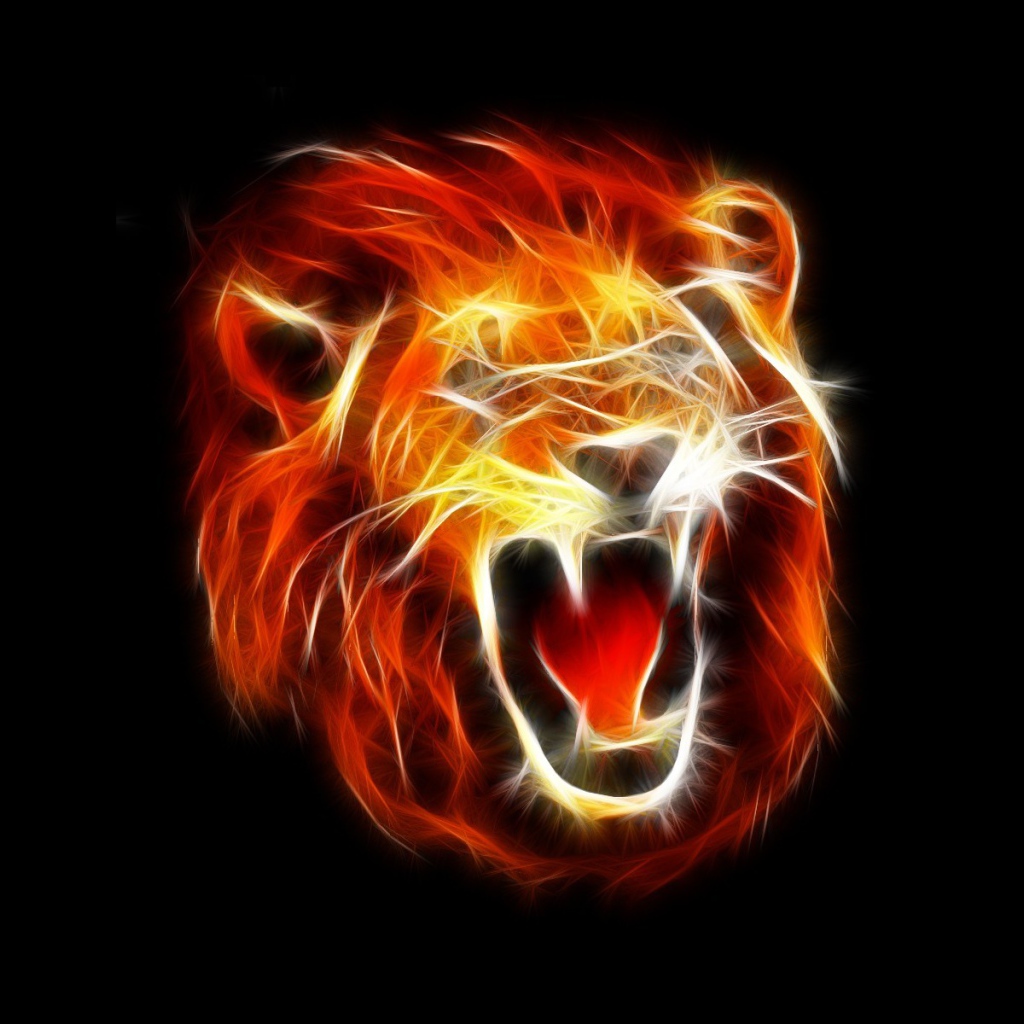 Огненное лицо льва, черный фон