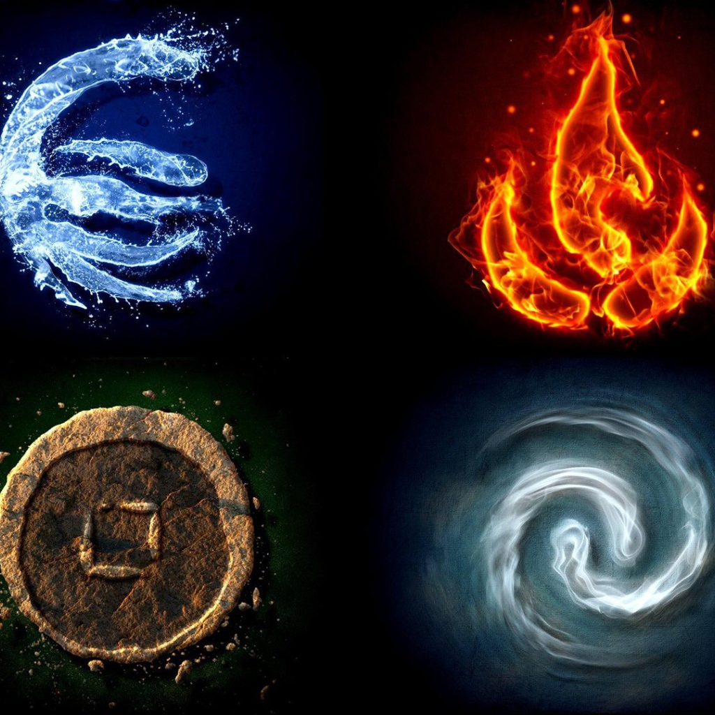 Четыре стихии, черный фон