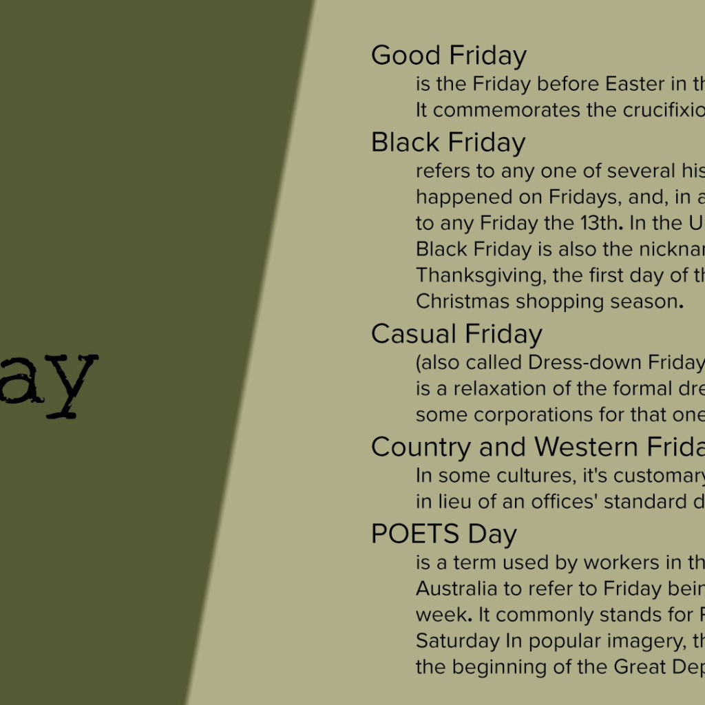 Описание пятницы на английском языке