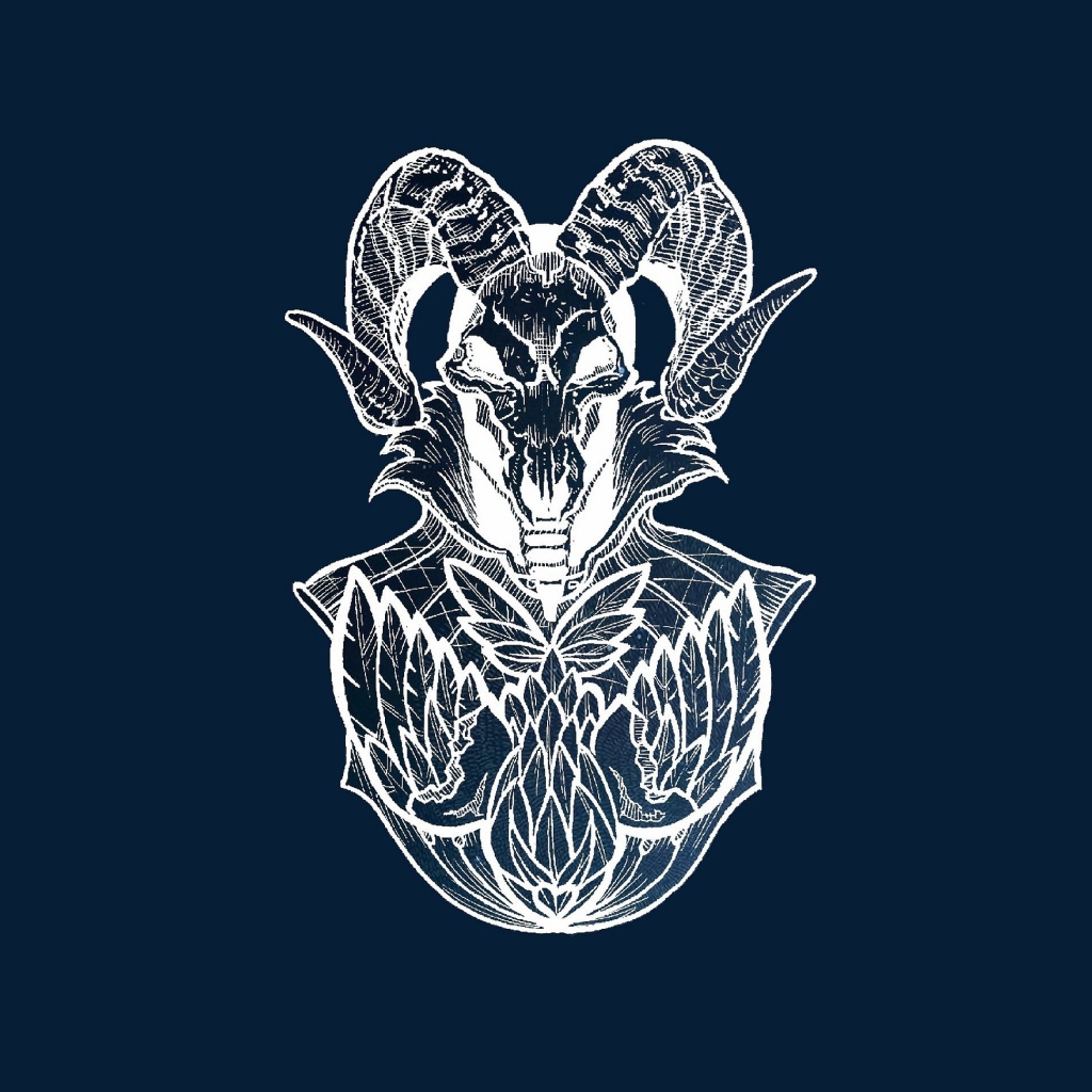 Бог с рогами барана, синий фон