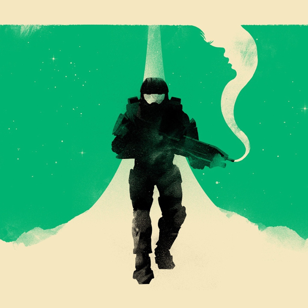 Зеленый фон Мастер Чиф, игра Halo