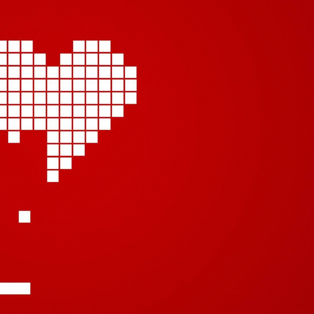 Сердце из квадратиков на красном фоне