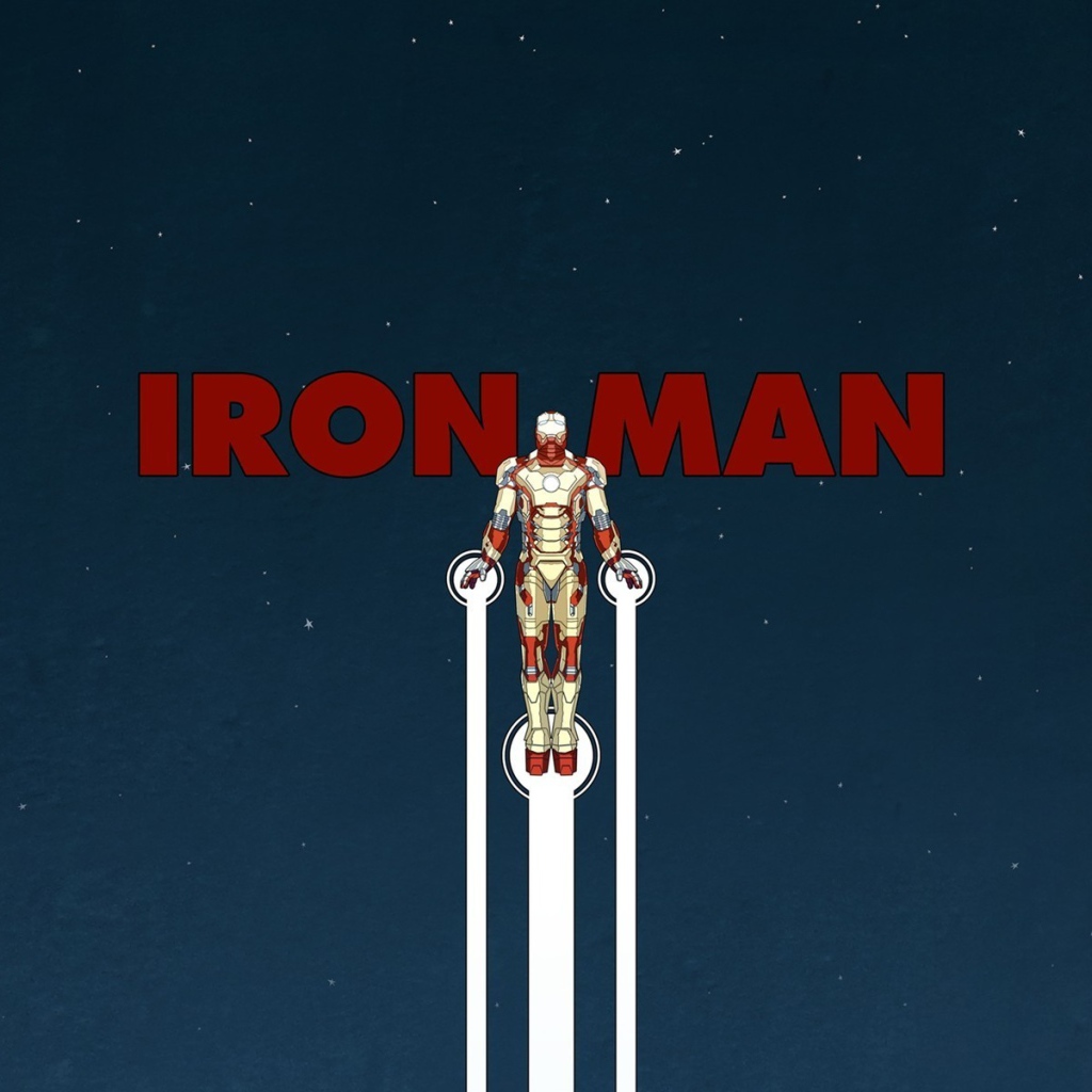 Железный человек, голубой фон со звездами