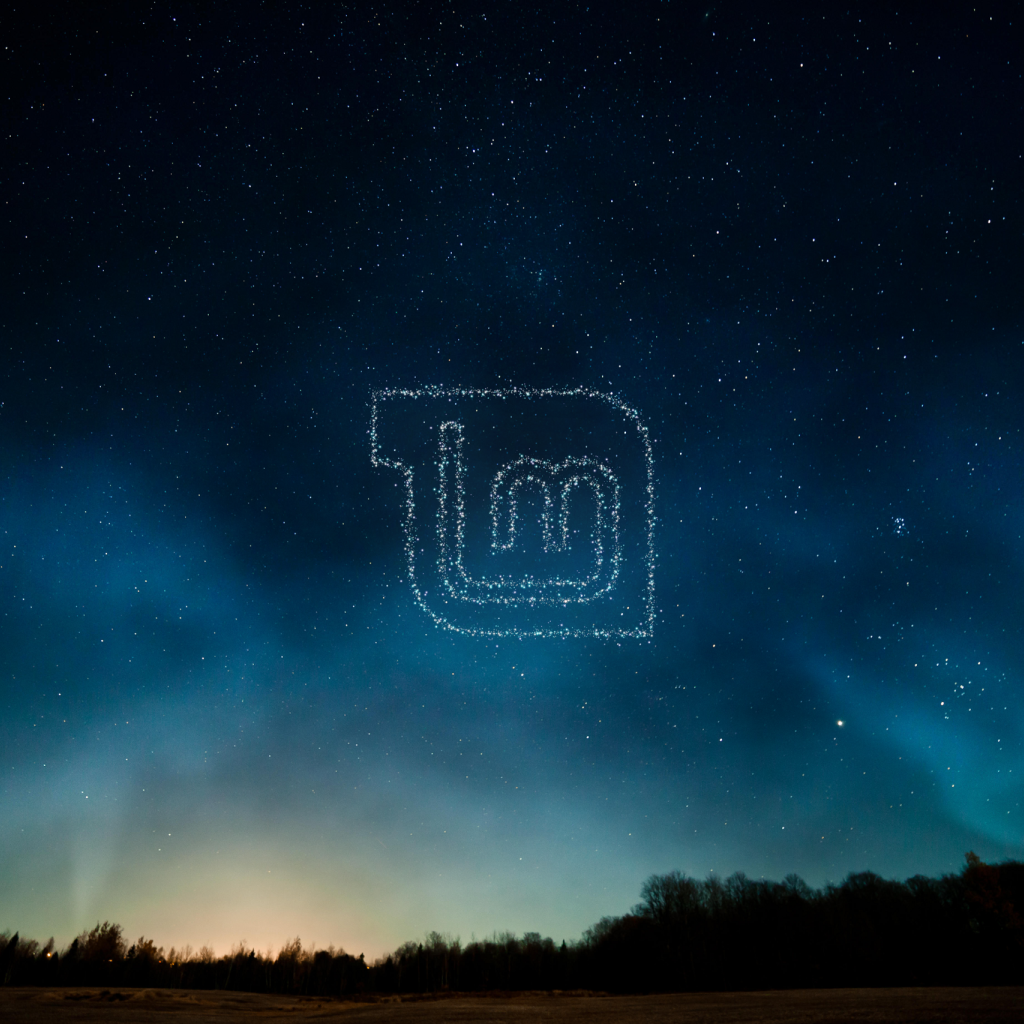 Логотип Linux Mint из звезд в небе