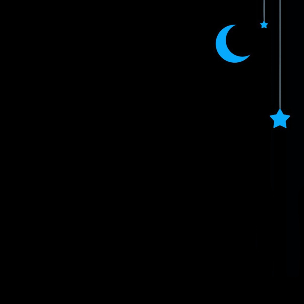 Луна и звезды на веревочках, черный фон