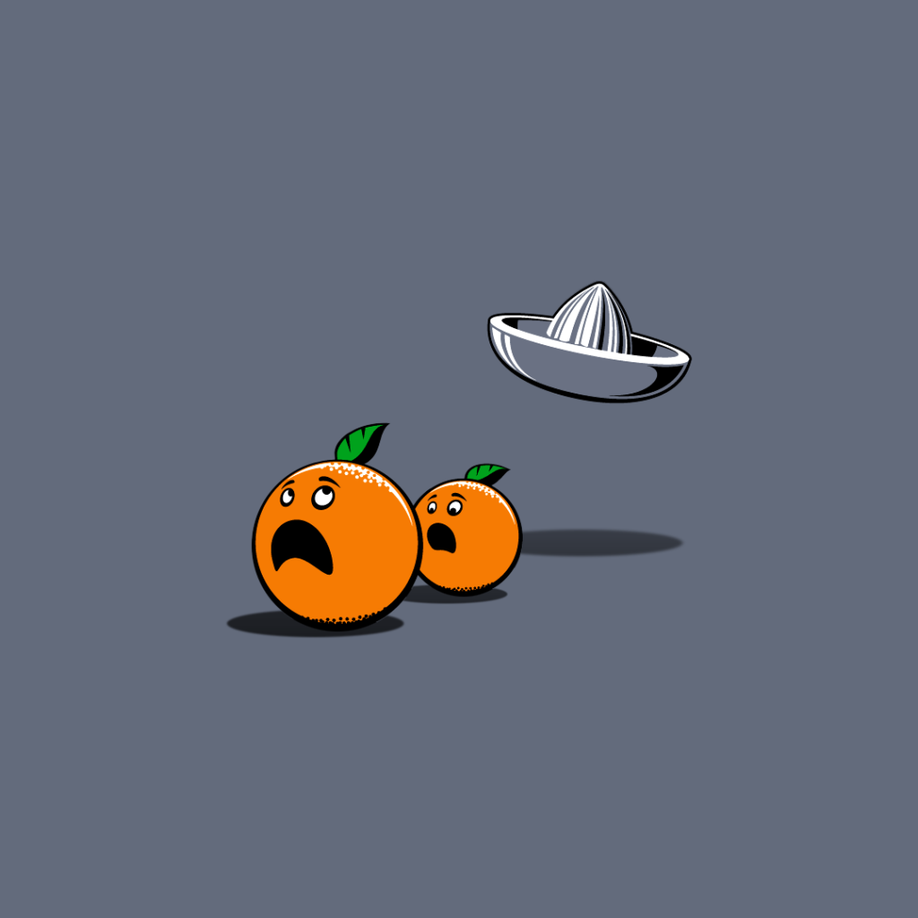 Апельсины убегают от соковыжималки