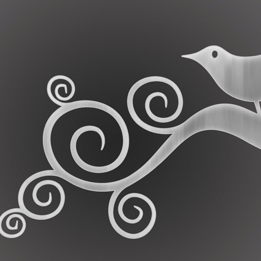 Орнамент птица на ветке, серый фон