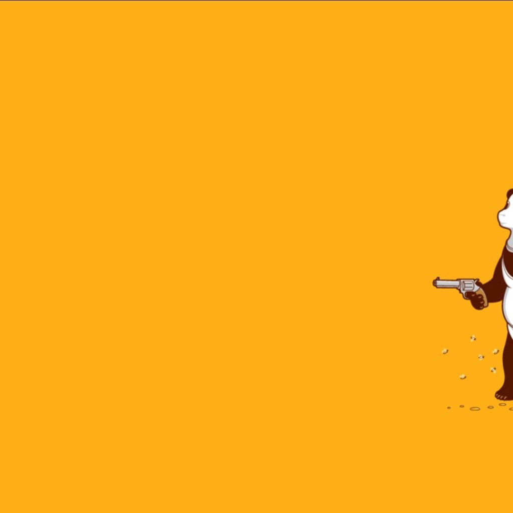 Панда с пистолетом, оранжевый фон