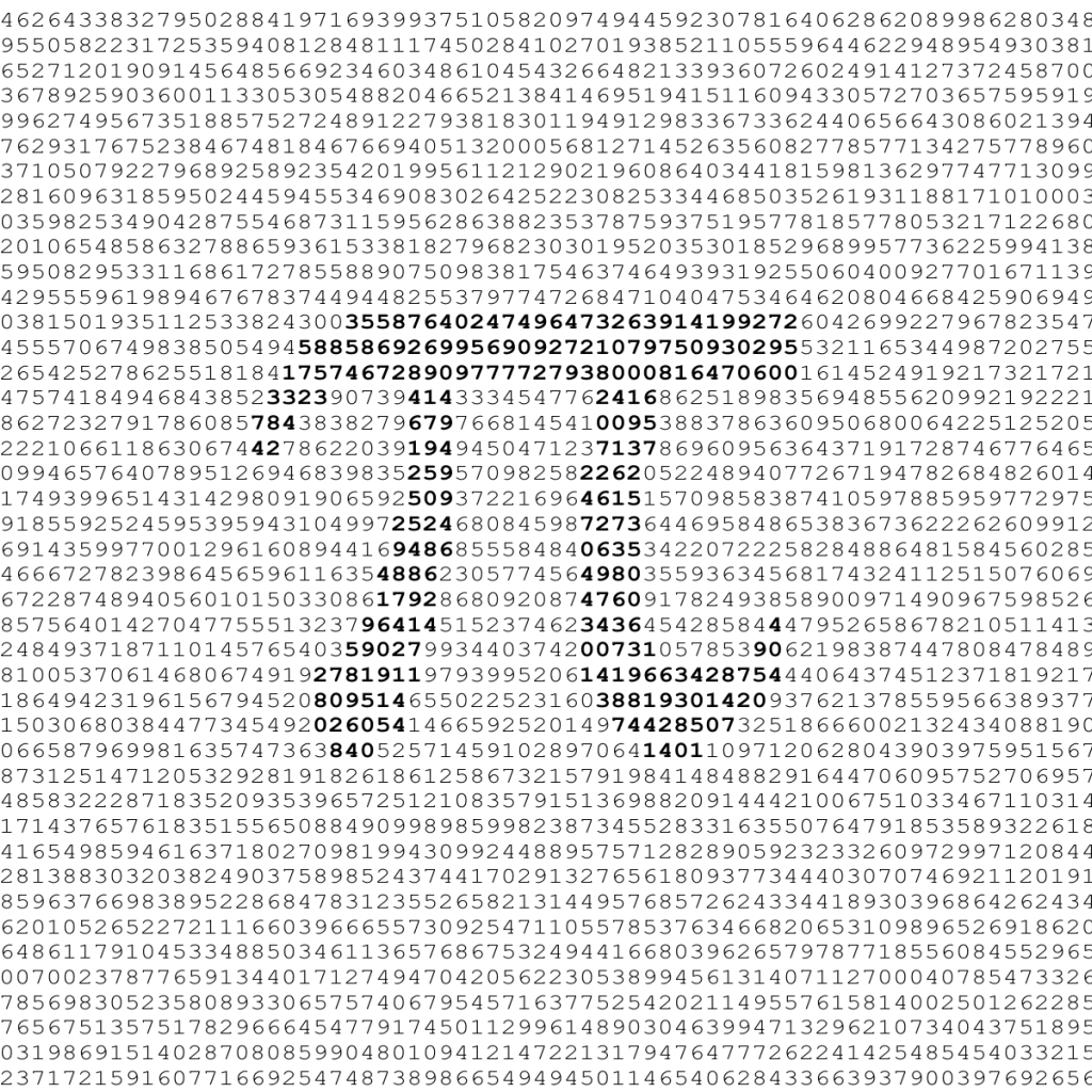 Число ПИ, цифры на белом фоне