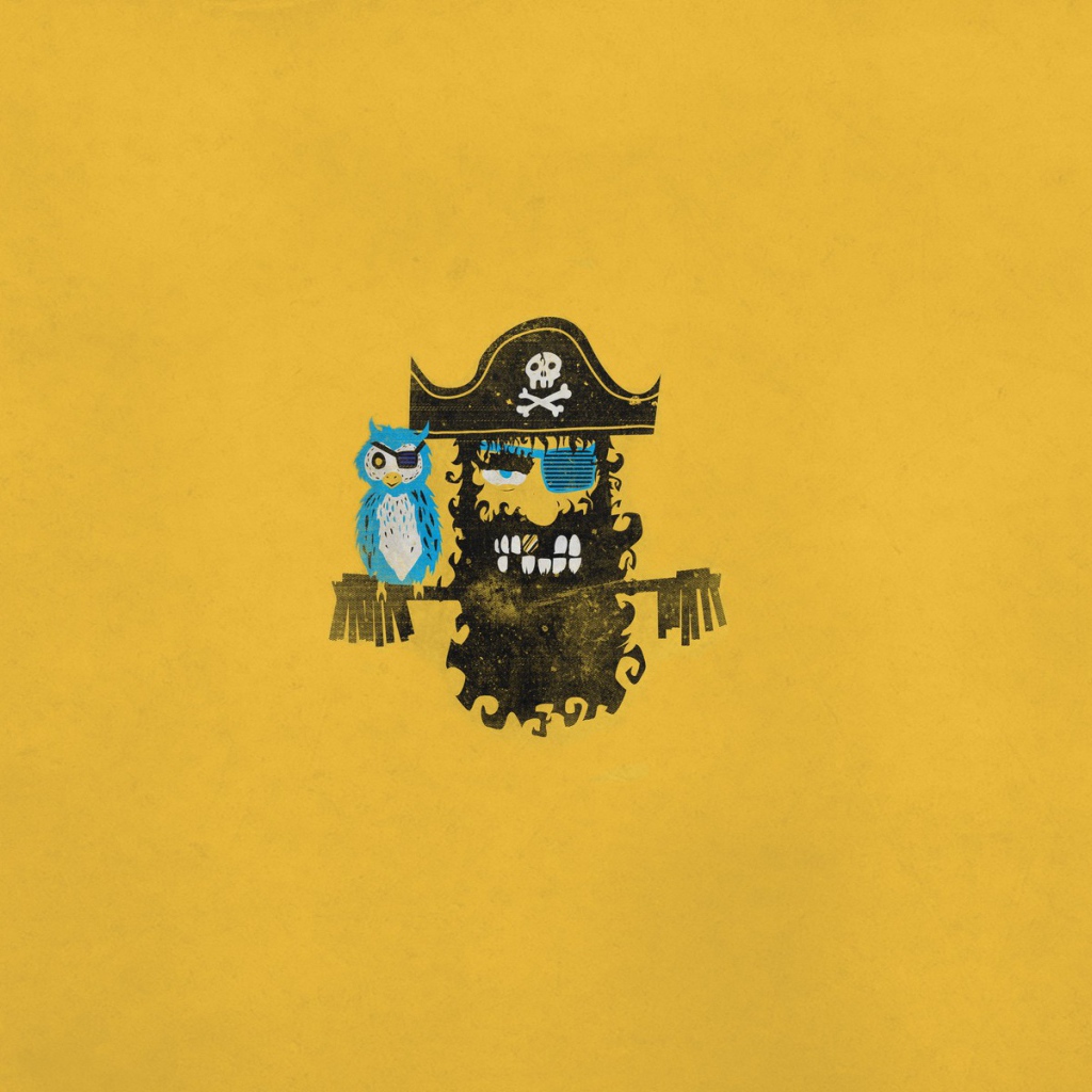 Пират и попугай, желтый фон
