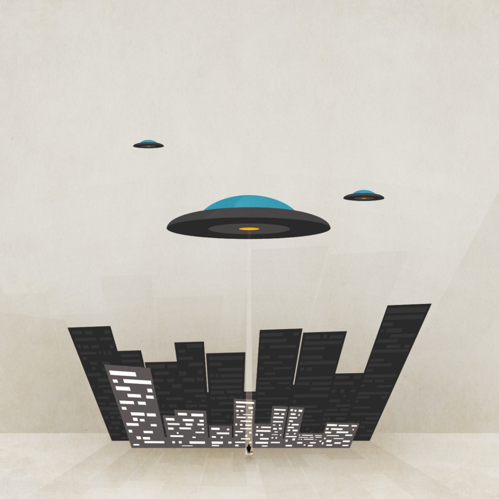 Тарелки НЛО над городом, фон