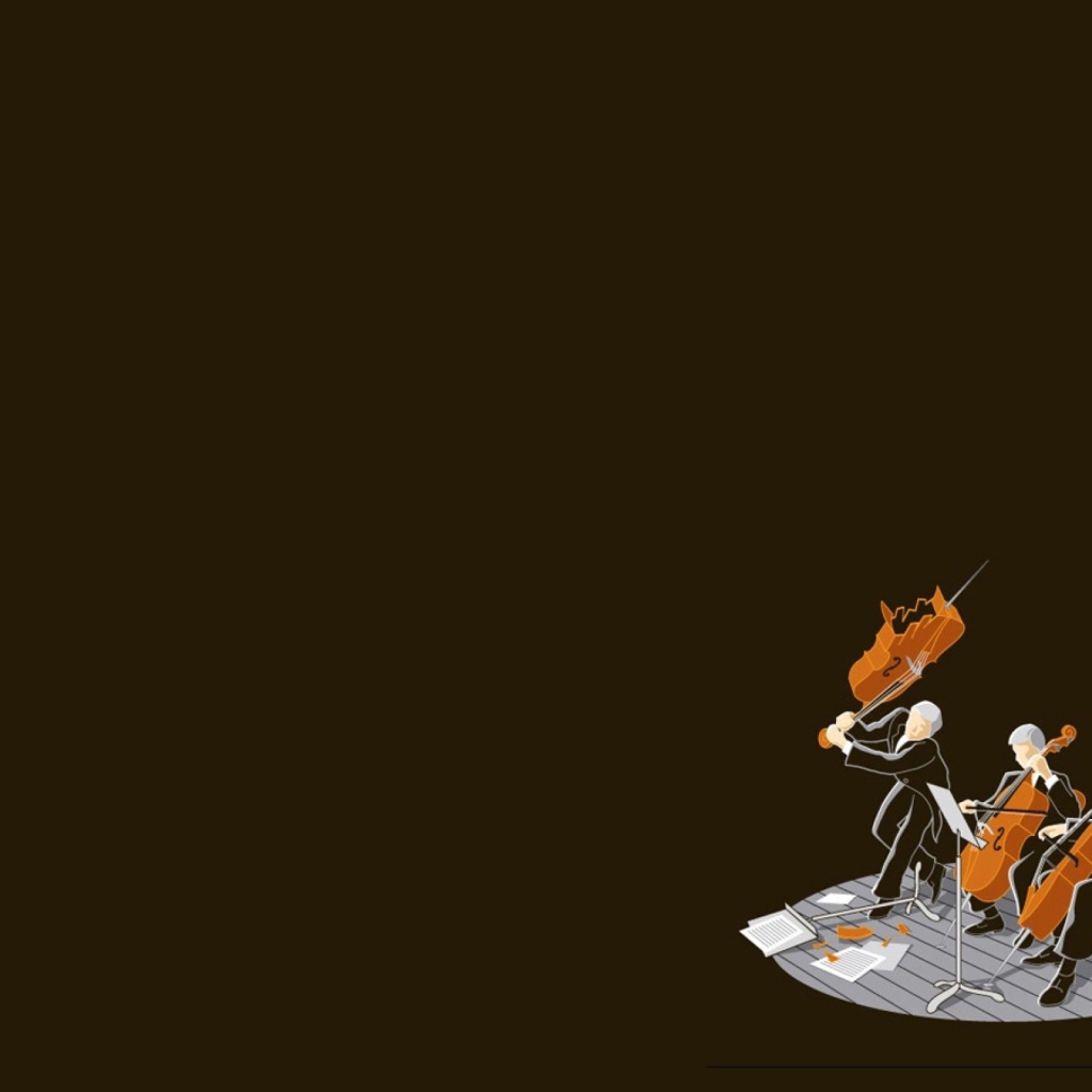 Игра на виолончелях, коричневый фон