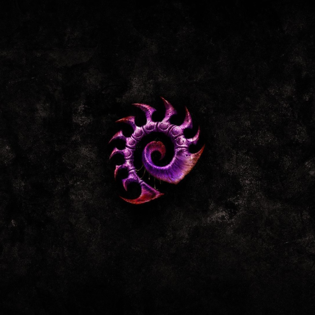 Фиолетовый символ из Starcraft II, черный фон