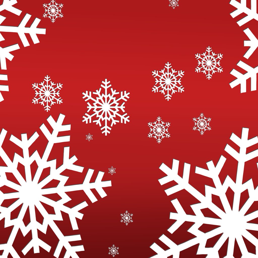 Красный фон с белыми снежинками