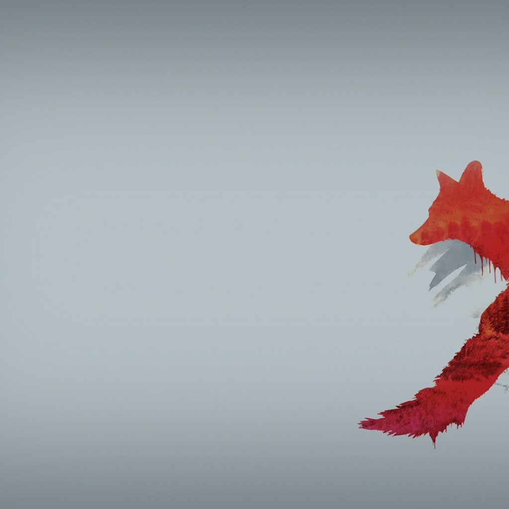 Красная лиса, серый фон