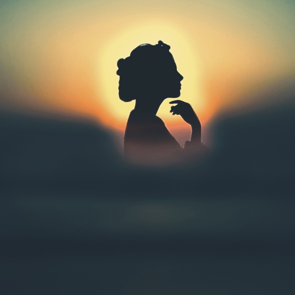 Силуэт девушки на фоне солнца