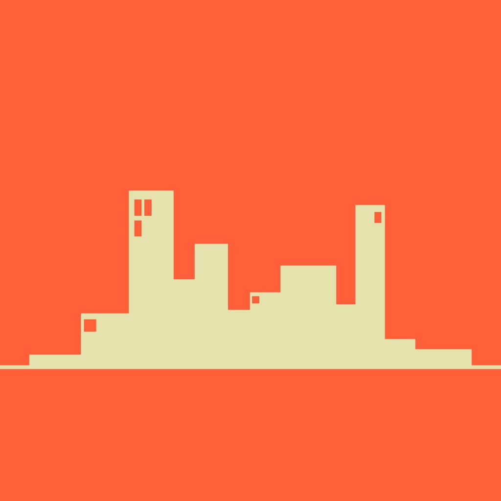 Силуэты зданий, оранжевый фон