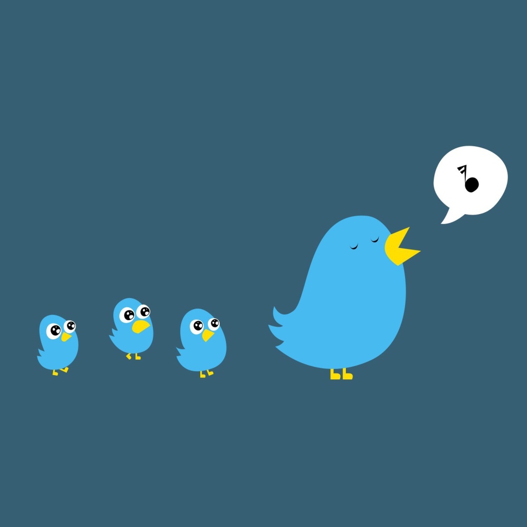 Поющая птичка, синий фон