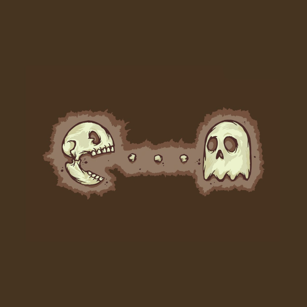 Череп и Пакман, коричневый фон