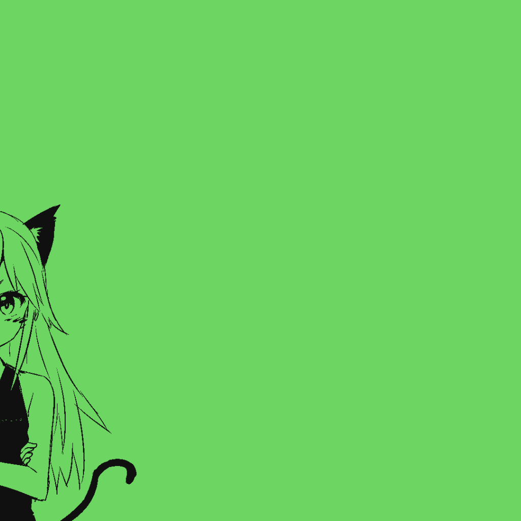 Девушка кошка, аниме зеленый фон