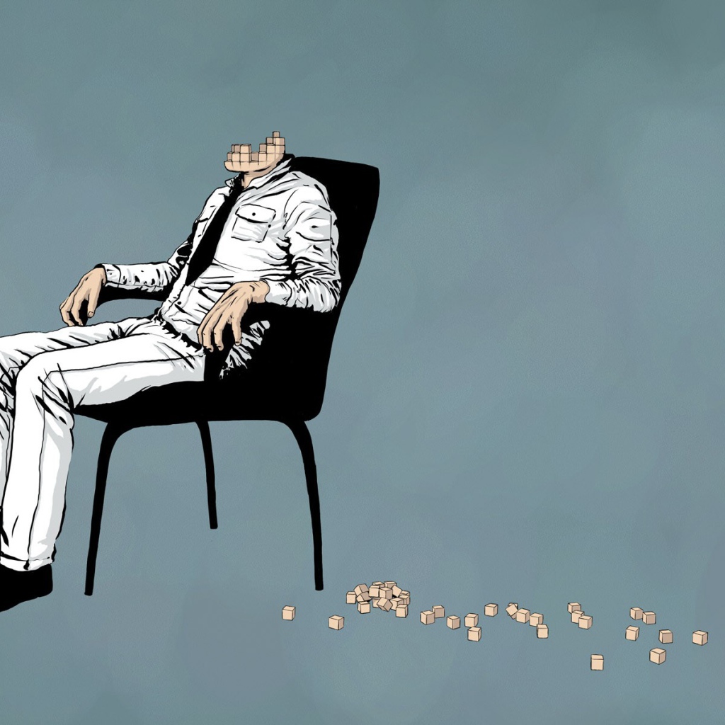 У мужчины рассыпалась голова, голубой фон